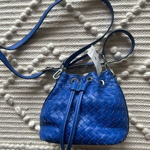 Blue Woven Leather Bucket Bag